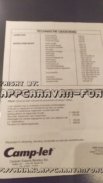 Camp-let Safir - Technische Daten