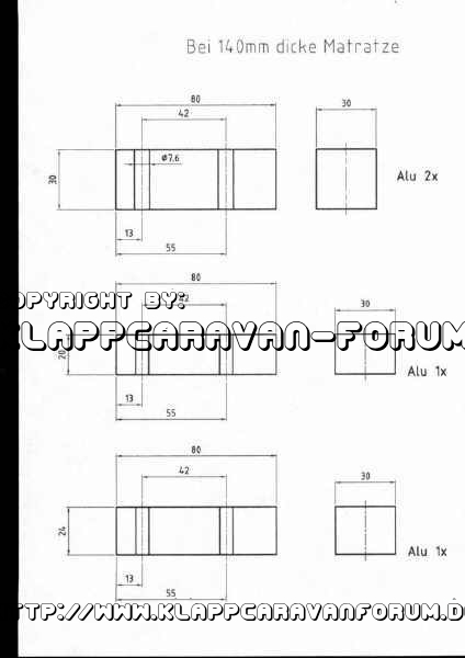 Kosntruktionszeichnung - Trigano Chambord - Umbausatz für dickere Matratze.