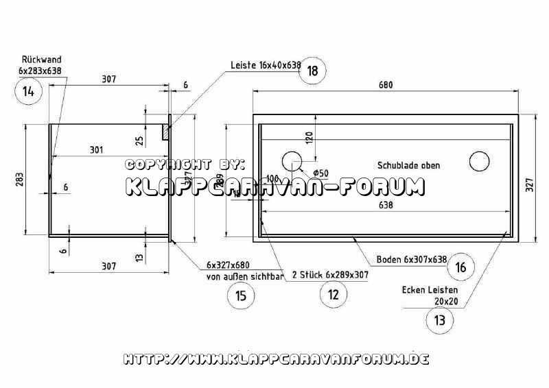 Trigano Chambord - Eigenbau-Kommoden - Zeichnung mit Maßen