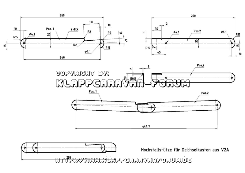 Zeichnung Hochstellstütze für Deichselkasten