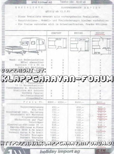 Preisliste Rapido Klapper